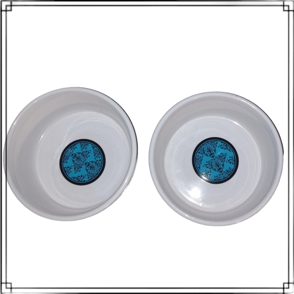 Ceramic Dog Bowls Teal & Black Borough Pattern - Picture 3 of 5